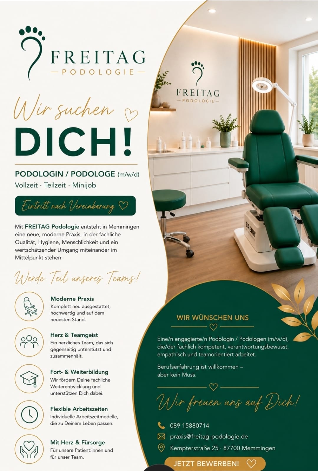 Stellenanzeige FREITAG® Podologie: Wir suchen Podologin / Podologe (m/w/d) in Vollzeit, Teilzeit oder Minijob in Memmingen